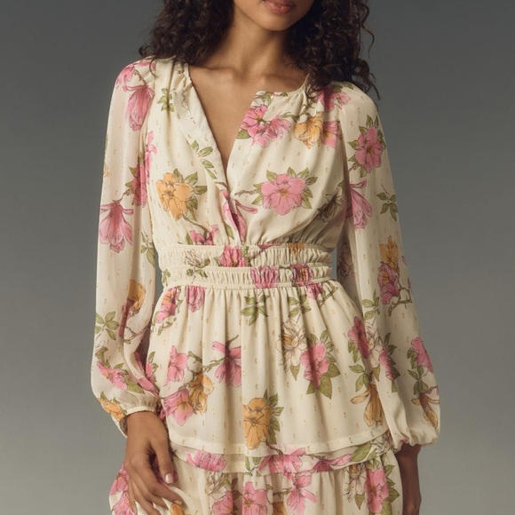 Maeve Dresses & Skirts - Maeve Cream Floral Mini Dress with Pink & Yellow Flowers